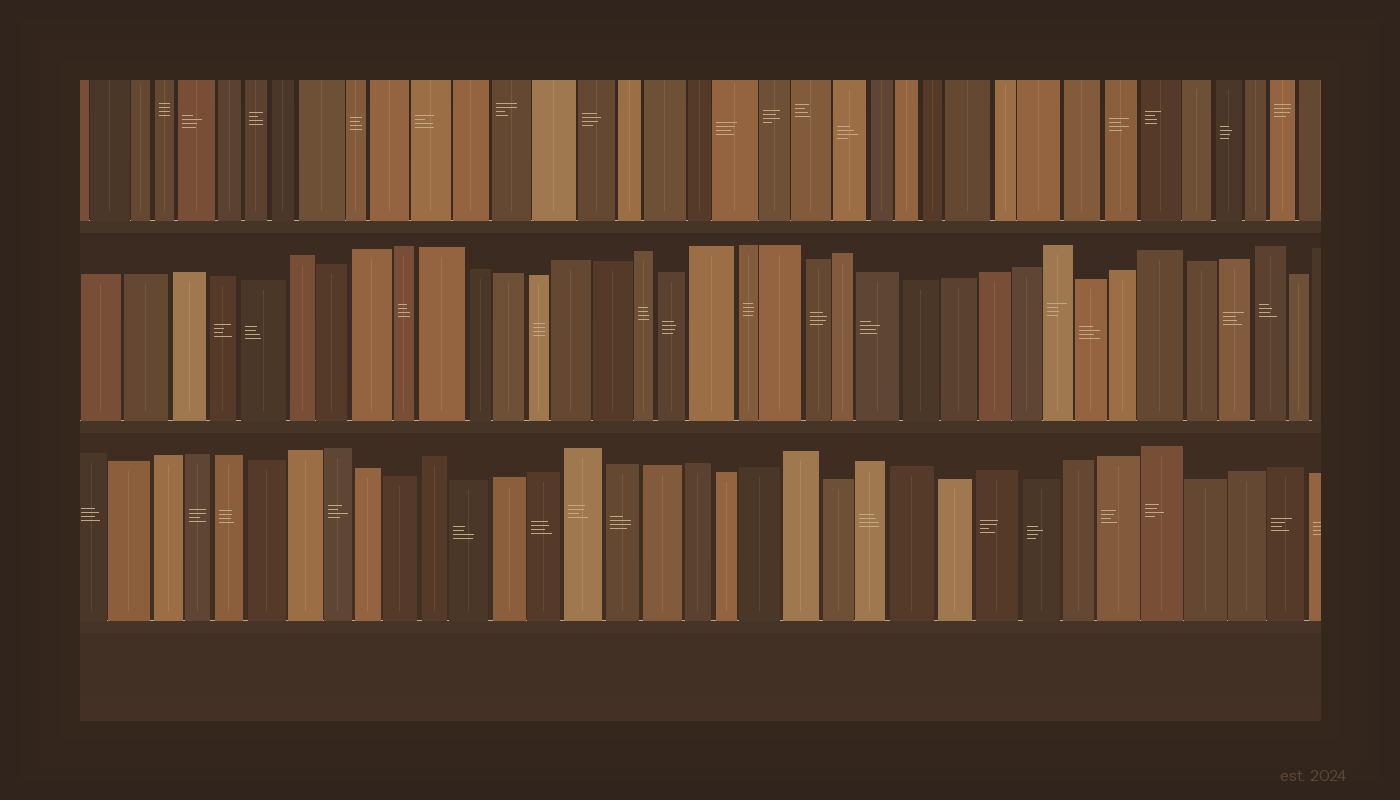A curated library wall filled with warm-toned book spines